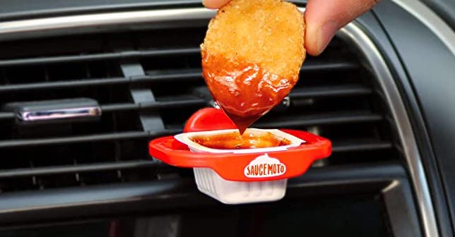 Saucemoto Dip Clip, An in-car sauce holder for ketchup and dipping sauces.  As seen on Shark Tank (2 Pack, Black)